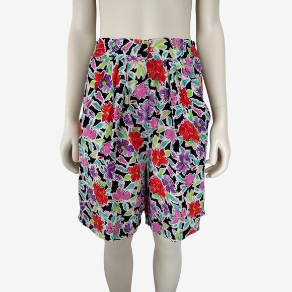 Vintage 1980s Multicolored High Waisted Floral Shorts With Pockets Size …